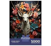 Puzzle Da 1000 Pezzi Per Adolescenti Deer Head Floral Art Print Puzzle Antistress Giocattolo Decorazione Per La Casa Gioco Stimolante Regali 70x50cm/1000pcs