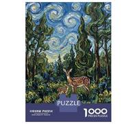 Puzzle Da 1000 Pezzi Per Adolescenti Deer in A Van Gogh-style Forest Puzzle Gioco Rompicapo Ma Divertente E Umoristico Regali Unici Per Compleanno E Natale 52x38cm/1000pcs