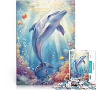 Puzzle da 1000 pezzi per adolescenti Delfino nella barriera corallina sfida educativa Ogni pezzo è unico - Gioco divertente e stimolante per tutta la famiglia 50x70cm