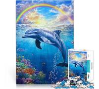 Puzzle da 1000 pezzi per adolescenti Delfino sotto l'arcobaleno Giocattoli di gioco impegnativi Collezione di artisti, Belle arti 38x26cm