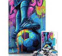 Puzzle da 1000 pezzi per adolescenti, dipinto a olio sul calcio, 1000 pezzi per adolescenti, per ammazzare il tempo durante le vacanze, con poster abbinato e foglio di quiz (dimensioni 38x26cm)