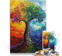 Puzzle da 1000 pezzi per adolescenti Dipinto astratto di albero con vortice arcobaleno Assemblaggio del modello Compleanno e regali unici 38x26cm