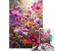 Puzzle da 1000 pezzi per adolescenti dipinto colorato di un campo di fiori cosmos gioco pratico per adulti difficile antistress regalo (dimensioni 50x75cm)