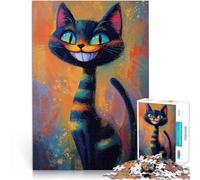 Puzzle da 1000 pezzi per adolescenti Dipinto di gatto sorridente Gioco impegnativo e gioco in famiglia con poster abbinato e foglio di quiz 52x38cm