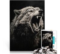 Puzzle da 1000 pezzi per adolescenti Dipinto di ululato di lupo Gioco intellettuale giocattolo con poster abbinato e foglio di quiz 38x26cm