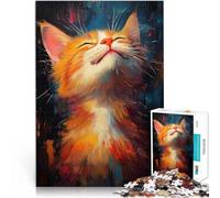 Puzzle da 1000 pezzi per adolescenti Dipinto di un gatto arancione felice Giochi di relax Attività divertenti a casa, regali di compleanno, regali di viaggio, 75x50cm