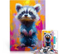 Puzzle da 1000 pezzi per adolescenti Dipinto di un simpatico procione Giochi di relax Attività divertenti a casa, regali di compleanno, regali di viaggio, 38x26cm