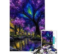 Puzzle da 1000 pezzi per adolescenti dipinto notturno di ciliegi in fiore in città puzzle per adulti gioco pratico divertente e spiritoso attività divertenti da fare a casa (dimensioni 50x75cm)