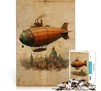 Puzzle da 1000 pezzi per adolescenti Dirigibile Steampunk sopra la città sfida educativa con pezzi completamente interconnessi di forma casuale 52x38cm