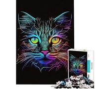 Puzzle da 1000 pezzi per adolescenti disegni al tratto gatti al neon puzzle per adulti giochi divertenti per tutta la famiglia regalo antistress (dimensioni 38x52cm)