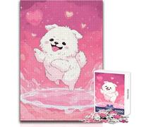 Puzzle da 1000 pezzi per adolescenti,divertente gioco cognitivo e di apprendimento,con un cane soffice e felice in un mondo con un cuore rosa,selezione di regali unici e ponderati,dimensioni 38x52cm