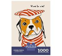 Puzzle Da 1000 Pezzi Per Adolescenti Dog with Beret - Vive La Vie! Puzzle Per Adolescenti Giochi Rilassanti Corsa Di Velocità Manuale Aiuta Ad Allenare Il Cervello 70x50cm/1000pcs