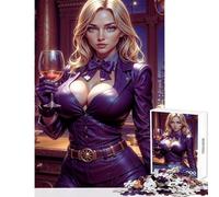 Puzzle da 1000 pezzi per adolescenti,donna bionda in abito viola con decorazione da parete con giocattolo di vino,fantastici regali e giocattoli,gioco pratico con poster abbinato e quiz,del foglio