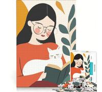 Puzzle da 1000 pezzi per adolescenti: donna che legge con il gatto gioco pratico per divertimento in famiglia adatto come decorazione da scrivania 38x52cm