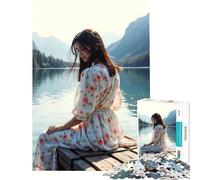 Puzzle da 1000 pezzi per adolescenti donna con abito floreale in riva al lago gioco interattivo giocattolo educativo regalo per il Secret Santa ideale per passare il tempo durante le vacanze (38x26cm)