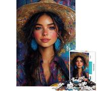 Puzzle da 1000 pezzi per adolescenti donna con cappello di paglia puzzle per adulti giocattolo antistress ideale per passare il tempo durante le vacanze compleanno e Natale (50x75cm)