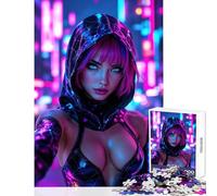 Puzzle da 1000 pezzi per adolescenti Donna cyberpunk nella città al neon Decorazione per la casa Giocattoli Ottimo regalo per giochi Giochi rilassanti Sfida educativa Dimensioni 50x75cm