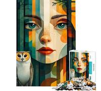 Puzzle da 1000 pezzi per adolescenti donna e gufo in una foresta astratta puzzle da 1000 pezzi giocattolo antistress ideale per le vacanze a casa per passare il tempo regali di Natale e compleanno