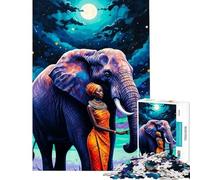 Puzzle da 1000 pezzi per adolescenti Donna ed elefante sotto il cielo notturno Puzzle da 1000 pezzi giocattolo fai da te antistress regalo per amici e familiari (38x52cm)