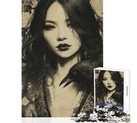 Puzzle da 1000 pezzi per adolescenti donna giapponese gotica con corvo gioco rompicapo ideale per le vacanze a casa per passare il tempo giocattolo educativo e per rafforzare l'amore tra le coppie