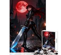 Puzzle da 1000 pezzi per adolescenti donna guerriera con spada sotto la luna rossa giocattolo educativo regalo di compleanno gioco rompicapo collezione di artisti belle arti dimensioni 50x75cm