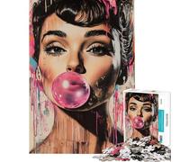 Puzzle da 1000 pezzi per adolescenti donna in stile pop art che soffia una gomma da masticare puzzle per adulti giochi rilassanti decorazione da parete che aiuta ad allenare il cervello (38x26cm)