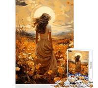 Puzzle da 1000 pezzi per adolescenti donna in un campo di fiori decorazione per la casa giocattoli opere d'arte regali giochi divertenti allena il cervello e le mani dimensioni 38x52cm