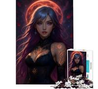 Puzzle da 1000 pezzi per adolescenti Donna Mistica sotto la Luna Cremisi Gioco Educativo Giocattolo Intellettuale Regalo per Compleanni Apprendimento Educativo (Dimensioni 75x50cm)