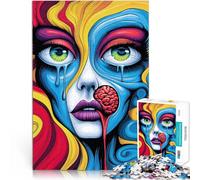 Puzzle da 1000 pezzi per adolescenti Donna psichedelica surreale Per il divertimento in famiglia con poster abbinato e foglio di quiz 38x26cm