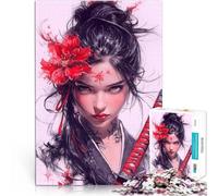 Puzzle da 1000 pezzi per adolescenti Donna samurai con fiore rosso Giochi educativi Attività divertenti a casa, regali di compleanno, regali di viaggio, 75x50cm