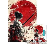 Puzzle da 1000 pezzi per adolescenti donna samurai con sole rosso rompicapo per adulti gioco stimolante per la memoria difficile da completare (dimensioni 38x52cm)