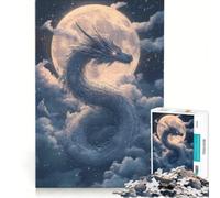 Puzzle da 1000 pezzi per adolescenti: Drago bianco etereo tra le nuvole sotto la luna, gioco rilassante, antistress, lista dei desideri con Babbo Natale 38x26cm