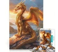 Puzzle da 1000 pezzi per adolescenti: Drago dorato al tramonto, gioco divertente, allena la mente e la mano, sfida unica 38x26cm