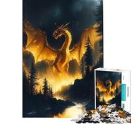 Puzzle da 1000 pezzi per adolescenti Drago dorato sul fiume nella foresta Aiuta ad allenare la mente a sviluppare capacità di analisi e logica Gioco educativo per ragazzi dai 14 anni in su (50x75cm)
