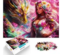 Puzzle da 1000 pezzi per adolescenti Drago e Donna Fiore Difficile da completare ma divertente e umoristico Regalo di opere d'arte 52x38cm
