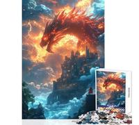 Puzzle da 1000 pezzi per adolescenti drago infuocato che domina la scogliera castello giocattolo decorazione da parete regali di compleanno gioco educativo aiuta a esercitare il cervello 50x75cm