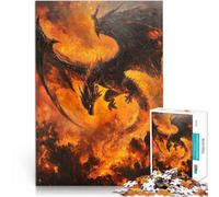 Puzzle da 1000 pezzi per adolescenti Drago Nero in Fiamme Gioco di famiglia antistress sfida difficile Migliorare l'amore tra le coppie 52x38cm