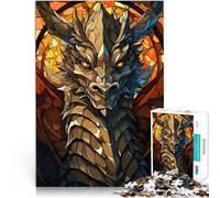 Puzzle da 1000 pezzi per adolescenti Dragon Bust StainedGlass pädagogische Herausforderung Die Liebe zwischen Paaren stärken52x38cm
