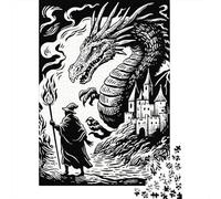 Puzzle Da 1000 Pezzi Per Adolescenti Dragon Vs. Wizard Epic Battle Puzzle Per Adulti Giochi Per Famiglie Regalo Di Compleanno Sfida Educativa 52x38cm/1000pcs