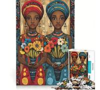 Puzzle da 1000 pezzi per adolescenti: due donne africane con fiori antistress gioco di velocità per rafforzare l'amore tra le coppie 38x52cm