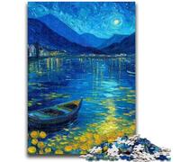 Puzzle da 1000 pezzi per adolescenti e adulti, barca sotto il cielo notturno, giocattoli per l'intrattenimento della famiglia con poster abbinato e foglio di quiz 26x38cm