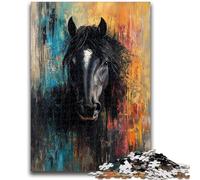 Puzzle da 1000 pezzi per adolescenti e adulti, cavallo nero, per età pari o superiore a 14 anni, decorazione per la casa come regalo per tutta la famiglia e gli amici, 50x75cm