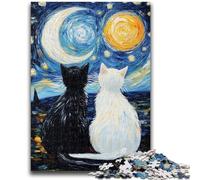 Puzzle da 1000 pezzi per adolescenti e adulti, cielo stellato, gatto bianco e nero, gioco rompicapo educativo per compleanno, Natale per bambini dai 14 anni in su, 26x38cm