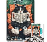 Puzzle da 1000 pezzi per adolescenti e adulti con gatto che legge il giornale, per ammazzare il tempo in vacanza con poster abbinato e foglio di quiz 38x26cm