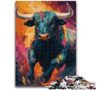 Puzzle da 1000 pezzi per adolescenti e adulti, dipinto a olio di un toro, antistress, sfida difficile, ideale come regalo per tutta la famiglia, 26x38cm