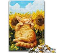 Puzzle da 1000 pezzi per adolescenti e adulti, gatto che dorme in un campo di girasoli, puzzle per adulti, impegnativo e difficile, ideale come regalo per tutta la famiglia, 38x26cm