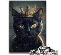 Puzzle da 1000 pezzi per adolescenti e adulti, gatto nero con corona, per età pari o superiore a 14 anni, decorazione per la casa come regalo per tutta la famiglia e gli amici, 26x38cm