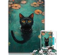 Puzzle da 1000 pezzi per adolescenti e adulti Gatto nero nello stagno, gioco educativo per famiglie, decorazione da parete, regali unici per compleanno e Natale (75x50cm)