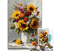 Puzzle da 1000 pezzi per adolescenti e adulti, girasoli in un vaso, attività divertenti per la famiglia, attività da fare a casa, regalo di compleanno, regali da viaggio, 38x26cm