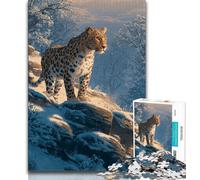 Puzzle da 1000 pezzi per adolescenti e adulti, leopardo delle nevi, per ammazzare il tempo durante le vacanze, con poster abbinato e foglio di quiz, 75x50cm